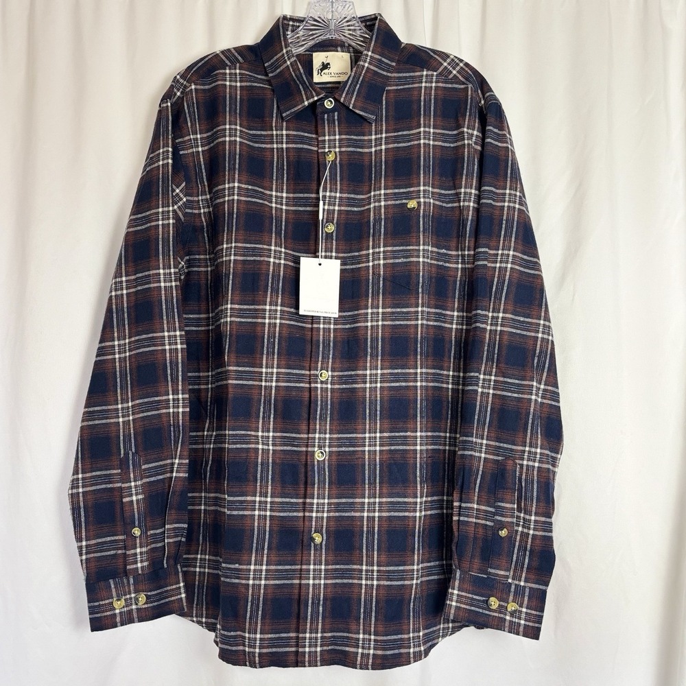 NWT Alex Vando Mens L Button Down Regular Fit Long Sleeve Casual Plaid‎ Flannel
